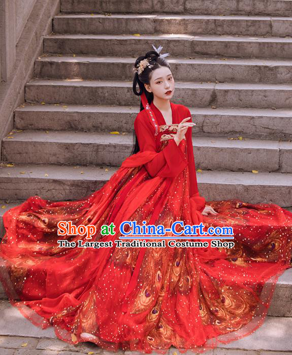 Traditional Chinese Tang Dynasty Wedding Historical Costumes Ancient Apparels Court Princess Red Hanfu Dress for Women