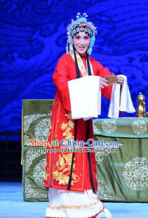 Chinese Hebei Clapper Opera Actress Garment Costumes and Headdress Zhen Zhu Shan Traditional Bangzi Opera Hua Tan Red Dress Young Female Wang Sanqiao Apparels