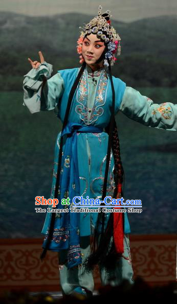 Chinese Hebei Clapper Opera Xiaodan Garment Costumes and Headdress Madam White Snake Traditional Bangzi Opera Xiao Qing Dress Young Lady Apparels