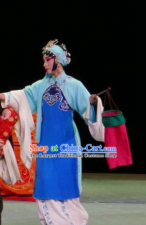 Chinese Hebei Clapper Opera Young Female Garment Costumes and Headdress Chun Qiu Bi Traditional Bangzi Opera Woman Servant Dress Xiaodan Apparels