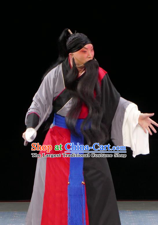 Chun Qiu Bi Chinese Bangzi Opera Prisoner Wang Yancheng Apparels Costumes and Headpieces Traditional Hebei Clapper Opera Laosheng Garment Elderly Male Clothing