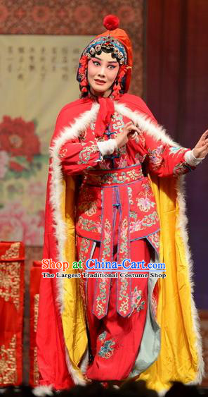 Chinese Hebei Clapper Opera Actress Mu Guiying Garment Costumes and Headdress Yuan Men Zhan Zi Traditional Bangzi Opera Martial Female Dress Wudan Apparels