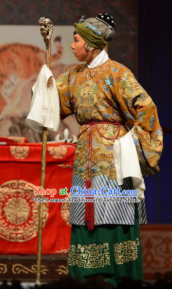 Chinese Hebei Clapper Opera Pantaloon She Saihua Garment Costumes and Headdress Yuan Men Zhan Zi Traditional Bangzi Opera Elderly Female Dress Laodan Apparels