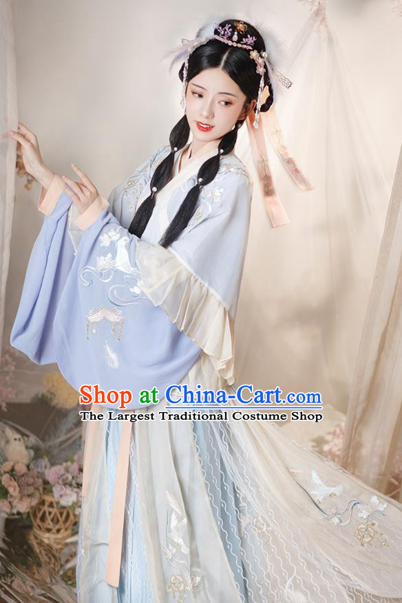 Chinese Ancient Goddess Embroidered Hanfu Dress Apparels Traditional Jin Dynasty Patrician Princess Historical Costumes Complete Set