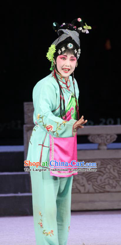 Chinese Shanxi Clapper Opera Young Lady Garment Costumes and Headdress Traditional Bangzi Opera Village Girl Zhang Cuigu Dress Xiaodan Apparels