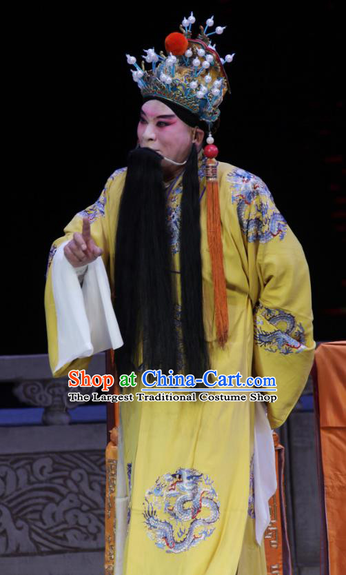 Chinese Bangzi Opera Elderly Male Apparels Costumes and Headpieces Traditional Shanxi Clapper Opera Laosheng Garment Emperor Zhu Yuanzhang Clothing