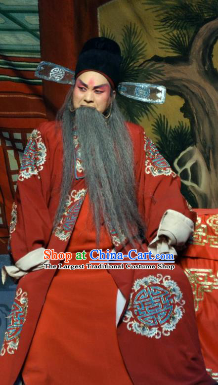 The Pearl Pagoda Chinese Bangzi Opera Laosheng Apparels Costumes and Headpieces Traditional Shanxi Clapper Opera Elderly Male Garment Landlord Chen Peide Clothing