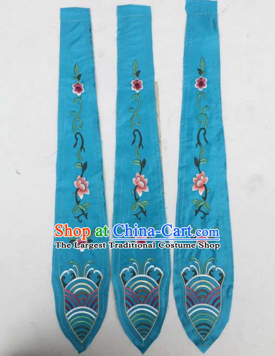 Chinese Traditional Embroidered Flowers Blue Streamer Patch Decoration Embroidery Applique Craft Embroidered Rabbion Accessories