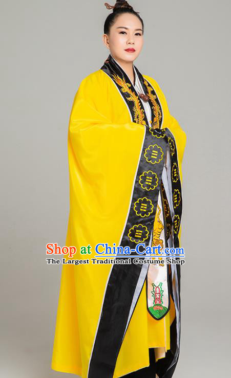 Traditional Chinese Taoism Yellow Koshibo Priest Frock Martial Arts Costumes China Taoist Nun Garment Embroidered Dragon Tai Chi Gown for Women