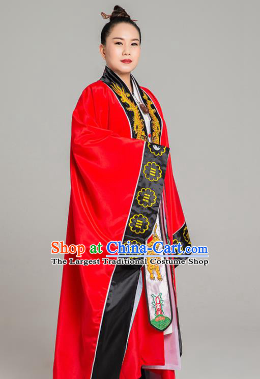 Traditional Chinese Taoism Red Koshibo Priest Frock Martial Arts Costumes China Taoist Nun Garment Embroidered Dragon Tai Chi Gown for Women