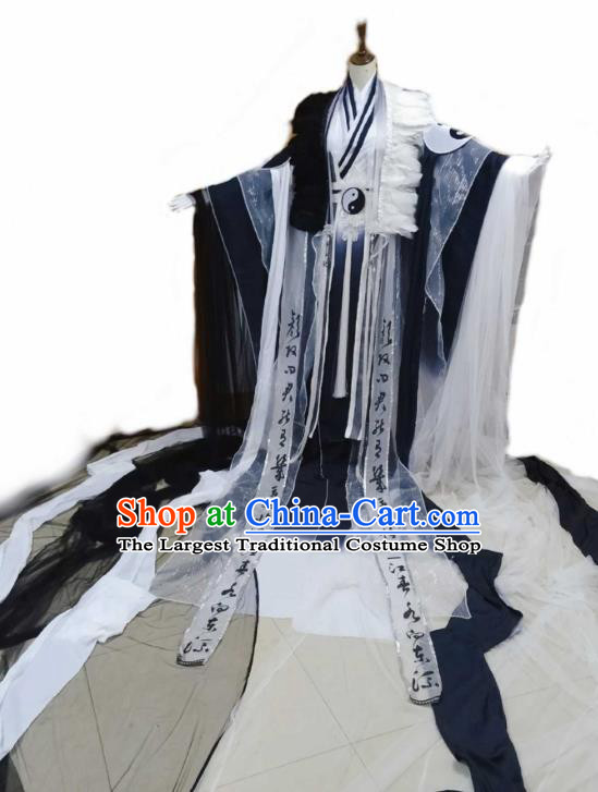 Top Chinese Cosplay Taoist Priest Costume Ancient Swordsman Black Clothing for Men