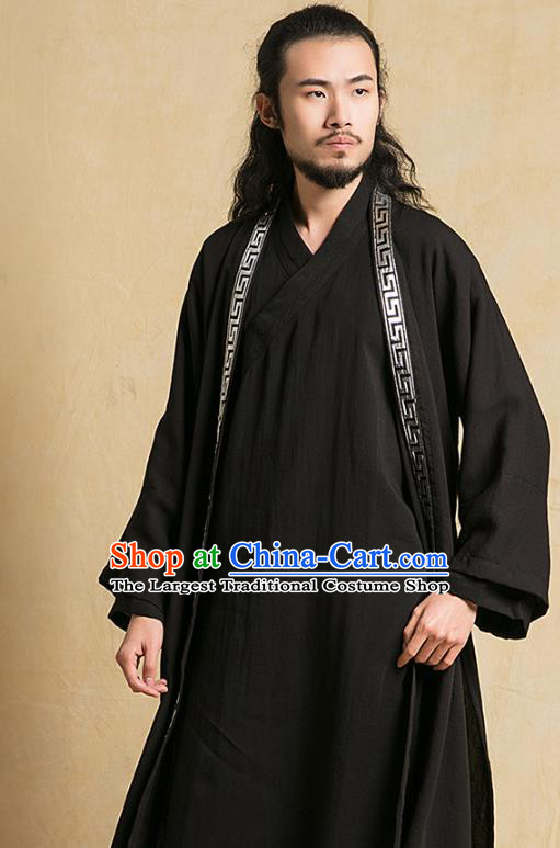 Top Grade Chinese Taoist Black Uniforms Kung Fu Martial Arts Competition Costume Shaolin Gongfu Cape Blouse and Pants for Men