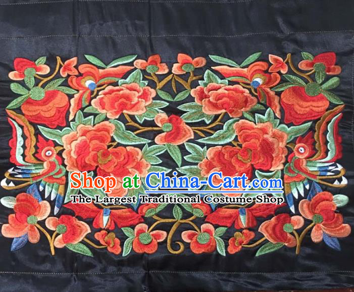 Chinese Traditional Embroidered Red Flowers Birds Patch Decoration Embroidery Applique Craft Embroidered Clothing Accessories