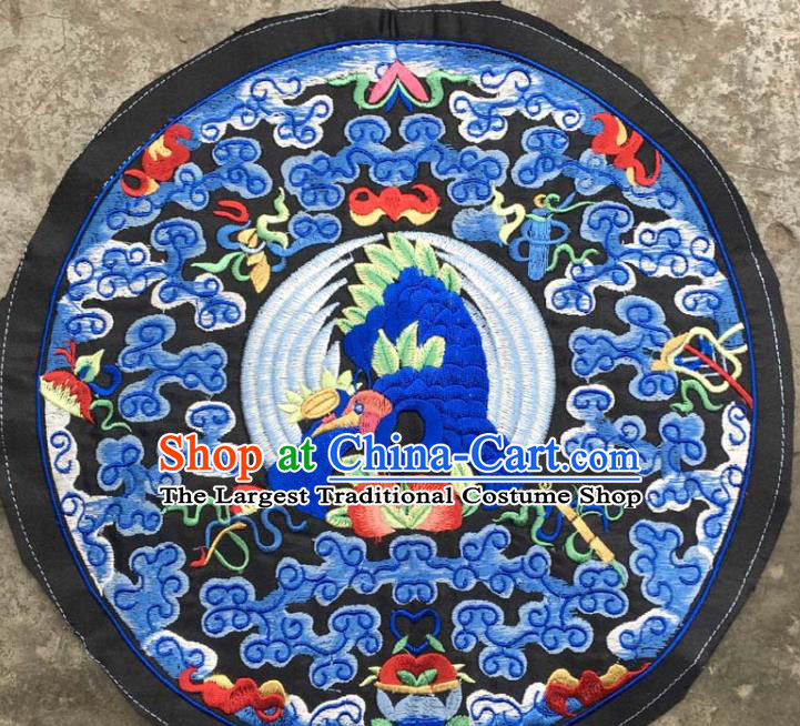 Chinese Traditional Embroidered Blue Clouds Birds Patch Decoration Embroidery Applique Craft Embroidered Round Accessories