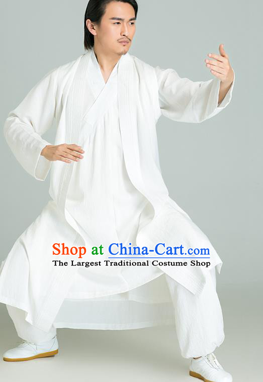 Top Grade Chinese Tai Chi Training White Uniforms Kung Fu Competition Costume Martial Arts White Vest Shirt and Pants for Men