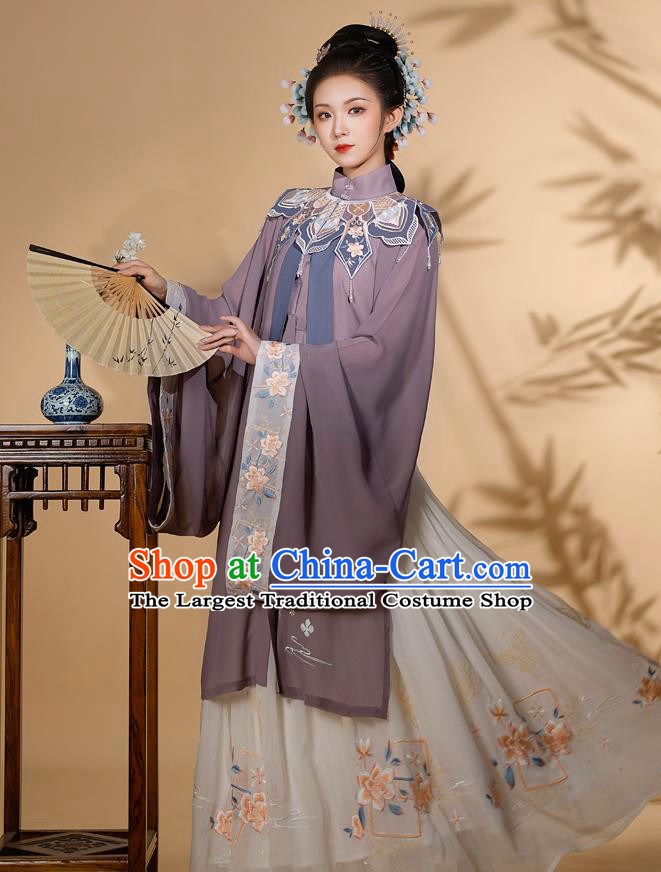 Traditional Chinese Ming Dynasty Noble Woman Embroidered Historical Costumes Ancient Royal Countess Hanfu Gown Blouse and Skirt Full Set