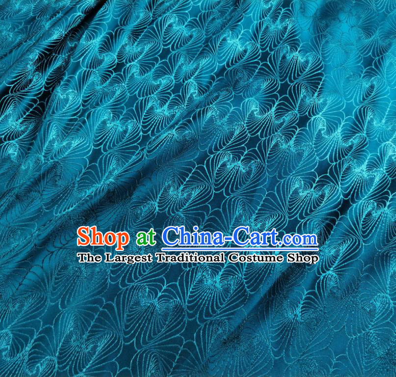 Asian Chinese Traditional Conch Pattern Design Teal Brocade Fabric Silk Tapestry Tang Suit Material