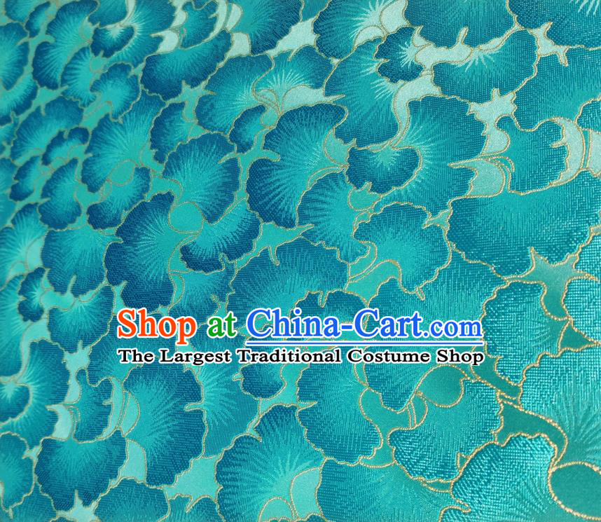 Asian Chinese Traditional Ginkgo Leaf Pattern Design Teal Brocade Fabric Silk Tang Suit Tapestry Material