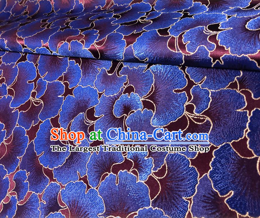 Asian Chinese Traditional Blue Ginkgo Leaf Pattern Design Wine Red Brocade Fabric Silk Tang Suit Tapestry Material