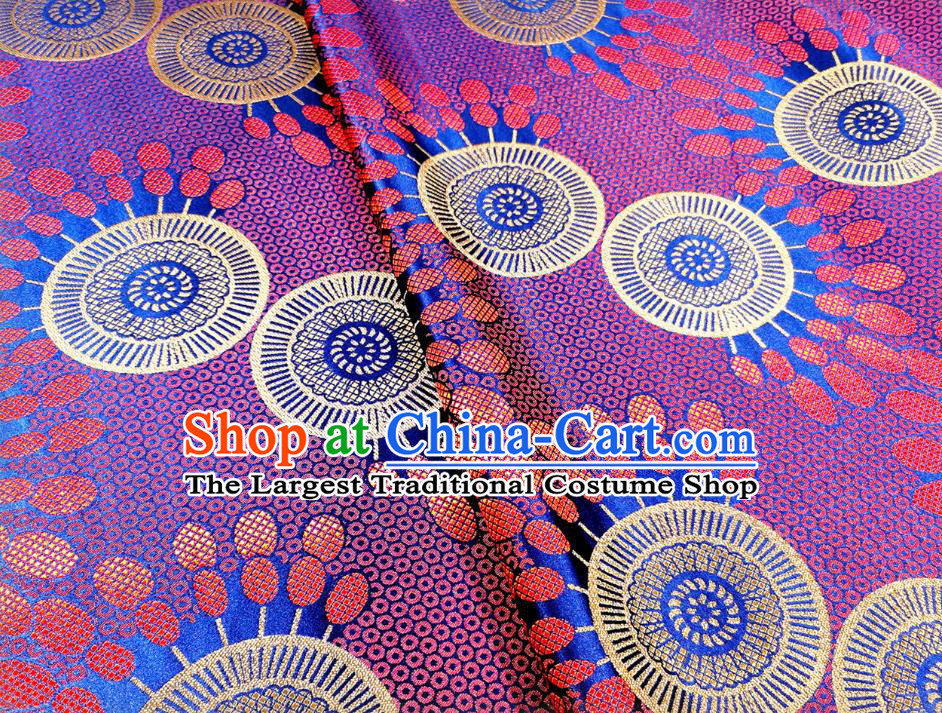 Asian Chinese Traditional Wheel Flower Pattern Design Royalblue Brocade Fabric Silk Tapestry Mongolian Robe Material