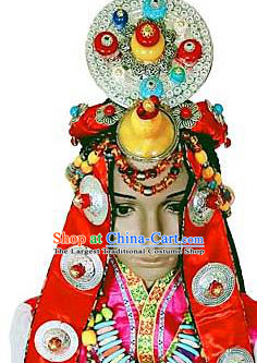 Chinese Traditional Tibetan Nationality Wedding Hair Accessories Decoration Handmade Zang Ethnic Bride Headwear for Women