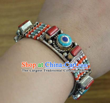 Chinese Traditional Tibetan Nationality Corallite Bracelet Jewelry Accessories Decoration Handmade Zang Ethnic Bangle for Women