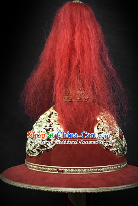 Traditional Chinese Ming Dynasty Imperial Guard Leather Armet Hat Headpiece Ancient General Blades Helmet for Men