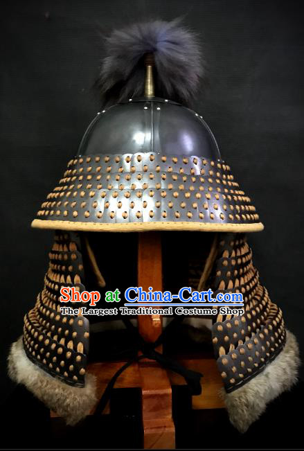 Traditional Chinese Song Dynasty General Armor Hat Headpiece Ancient Film Jin State Soldier Warrior Armet Iron Helmet for Men