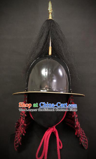 Traditional Chinese Ming Dynasty General Armor Hat Headpiece Ancient Film Soldier Warrior Armet Iron Helmet for Men