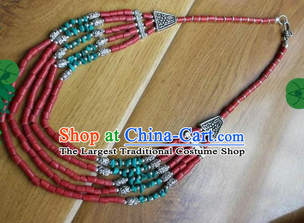 Chinese Traditional Tibetan Nationality Kallaite Beads Necklet Pendant Decoration Zang Ethnic Handmade Necklace Jewelry Accessories for Women