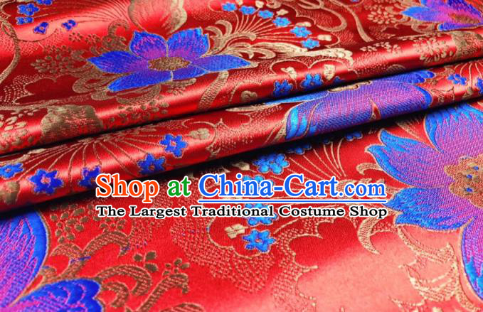 Asian Chinese Traditional Flowers Pattern Design Red Brocade Silk Fabric Cheongsam Tapestry Satin Material DIY Damask