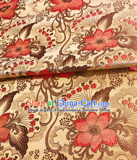 Asian Chinese Traditional Flowers Pattern Design Light Golden Brocade Silk Fabric Cheongsam Tapestry Satin Material DIY Damask