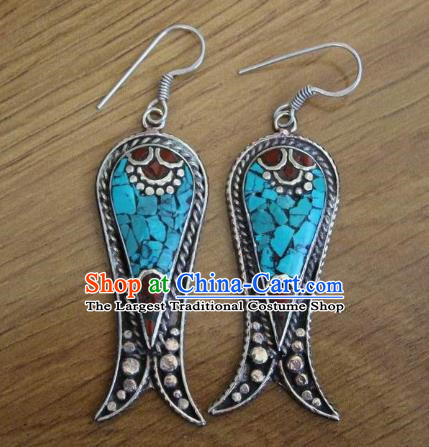 Chinese Traditional Tibetan Nationality Folk Dance Silver Fish Ear Accessories Handmade Eardrop Decoration Zang Ethnic Earrings for Women