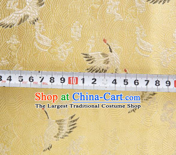 Japanese Traditional Cloud Crane Pattern Design Light Yellow Brocade Fabric Silk Material Traditional Asian Japan Kimono Dress Satin Tapestry