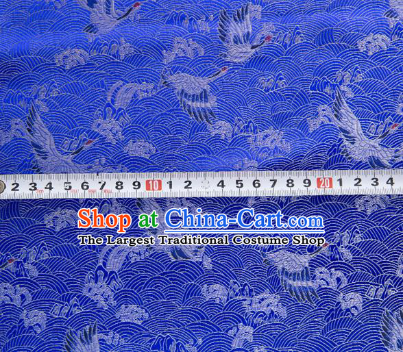 Japanese Traditional Cloud Crane Pattern Design Royalblue Brocade Fabric Silk Material Traditional Asian Japan Kimono Dress Satin Tapestry