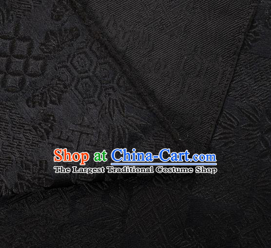 Japanese Traditional Bamboo Leaf Coppor Pattern Design Black Brocade Fabric Silk Material Traditional Asian Japan Kimono Dress Satin Tapestry