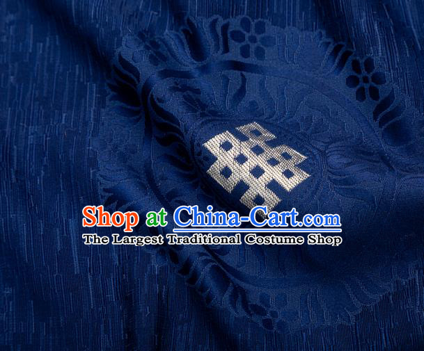 Asian Chinese Traditional Auspicious Pattern Design Navy Blue Brocade Tang Suit Silk Fabric Tapestry Material DIY Satin Damask