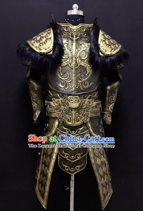 Traditional Chinese Han Dynasty General Body Armor Outfits Ancient Film Military Officer Fur Armour Costumes for Men