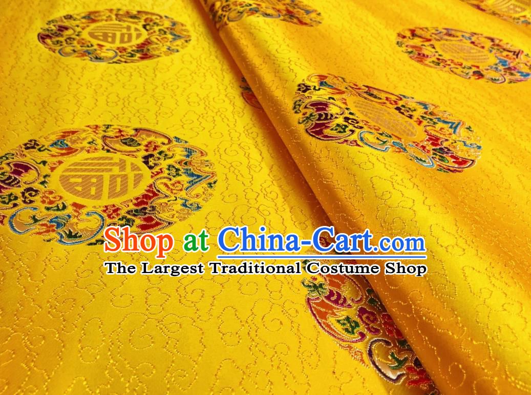 Asian Chinese Traditional Lucky Bats Pattern Design Golden Brocade Silk Fabric Tang Suit Tapestry Material