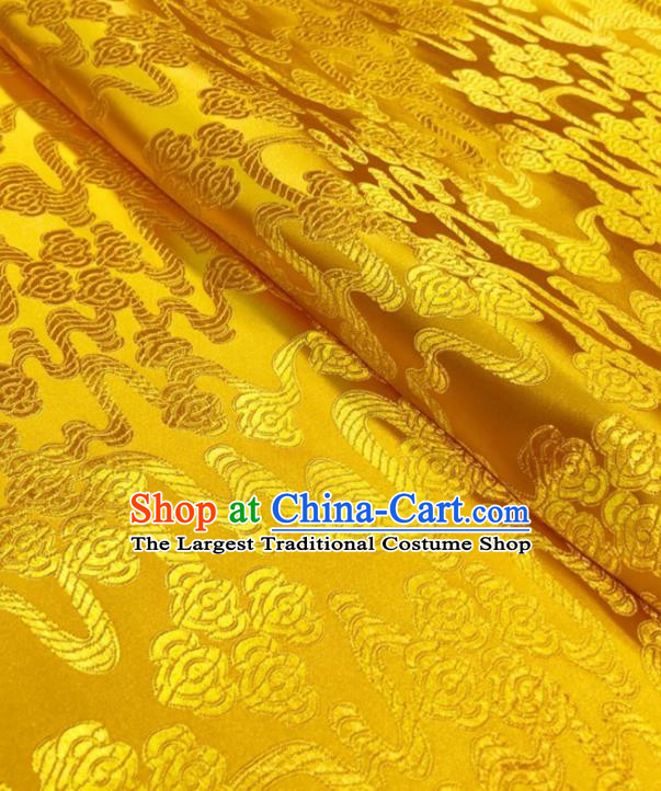 Asian Chinese Traditional Auspicious Clouds Pattern Design Yellow Brocade Silk Fabric Tang Suit Tapestry Imperial Robe Material