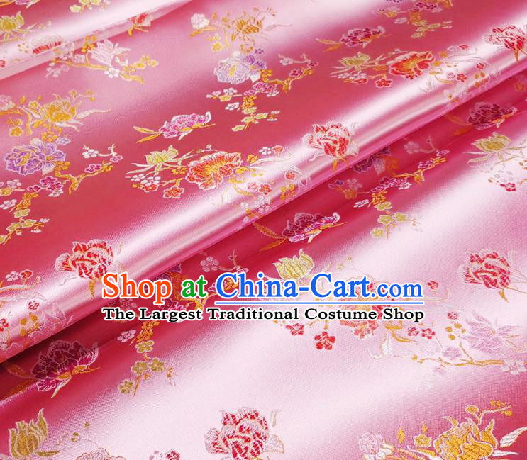 Asian Chinese Traditional Pomegranate Flowers Pattern Design Pink Brocade Silk Fabric Tang Suit Tapestry Satin Material