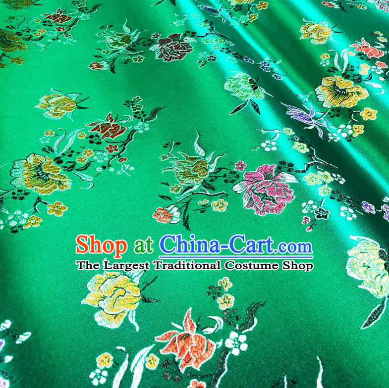 Asian Chinese Traditional Pomegranate Flowers Pattern Design Green Brocade Silk Fabric Tang Suit Tapestry Satin Material