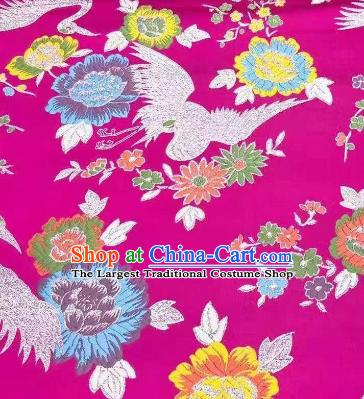 Asian Chinese Traditional Cranes Pattern Design Rosy Brocade Silk Fabric Tang Suit Tapestry Wedding Dress Satin Material