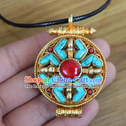 Chinese Traditional Tibetan Nationality Golden Necklet Pendant Decoration Zang Ethnic Handmade Necklace Jewelry Accessories for Women