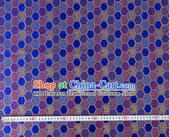 Japanese Traditional Hexagon Daisy Pattern Design Royalblue Brocade Nishijin Fabric Silk Material Traditional Asian Japan Kimono Tapestry Satin