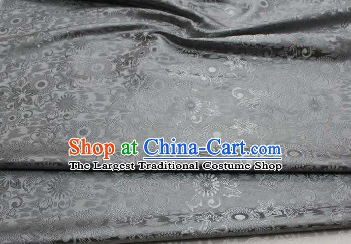 Chinese Classical Sunflowers Pattern Design Grey Brocade Silk Fabric Tapestry Material Asian Traditional DIY Mongolian Clothing Satin Damask