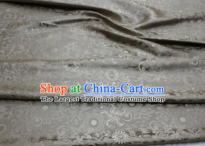 Chinese Classical Sunflowers Pattern Design Grey Brocade Silk Fabric Tapestry Material Asian Traditional DIY Mongolian Clothing Satin Damask