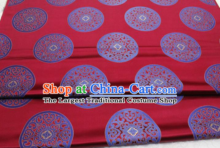 Chinese Tang Suit Classical Round Pattern Design Dark Red Brocade Asian Traditional Tapestry Material DIY Satin Damask Mongolian Robe Silk Fabric