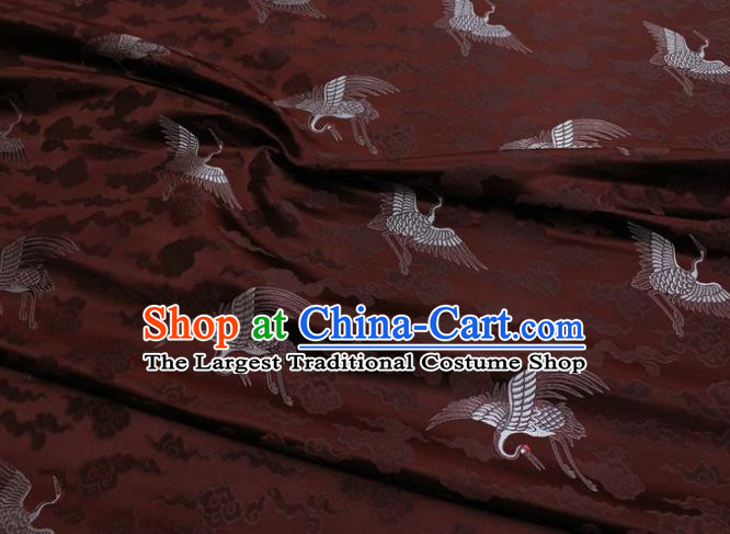 Chinese Classical Cloud Crane Pattern Design Brown Brocade Silk Fabric DIY Satin Damask Asian Traditional Qipao Dress Tapestry Material