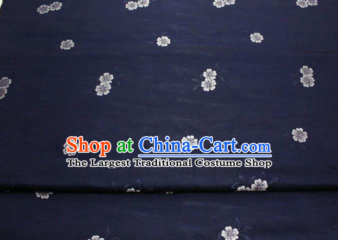 Chinese Classical Blossom Pattern Design Navy Brocade Silk Fabric DIY Satin Damask Asian Traditional Qipao Dress Tapestry Material